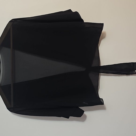 Black Sheer Tie-Front Top Size Large - Picture 3 of 3
